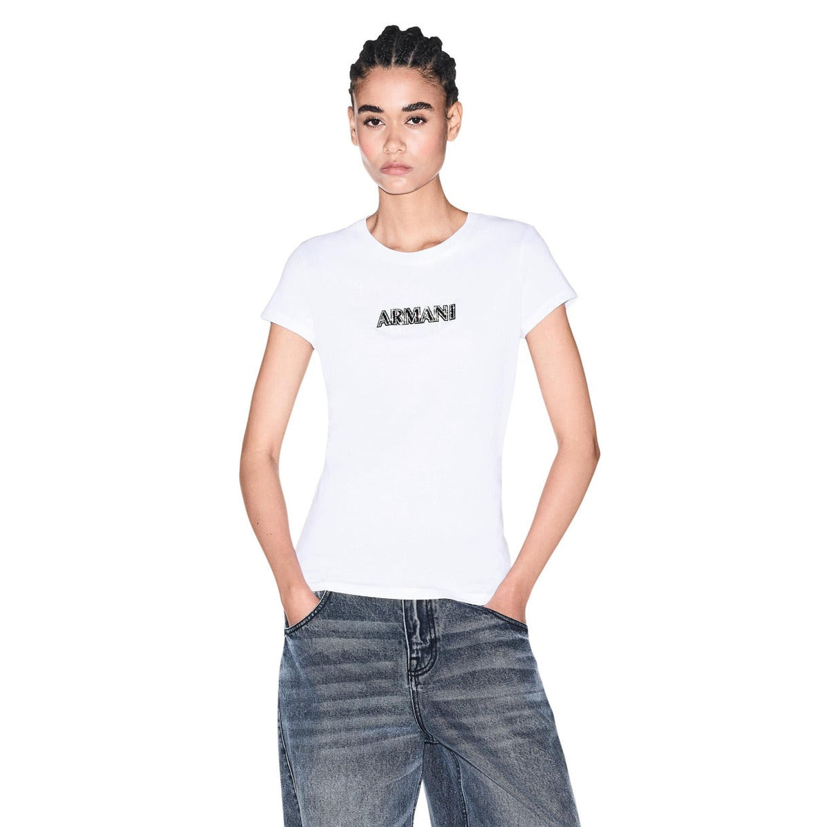 Дамска бяла тениска Armani Exchange Women T-shirt XW002550 AF10356 U0002 Front View