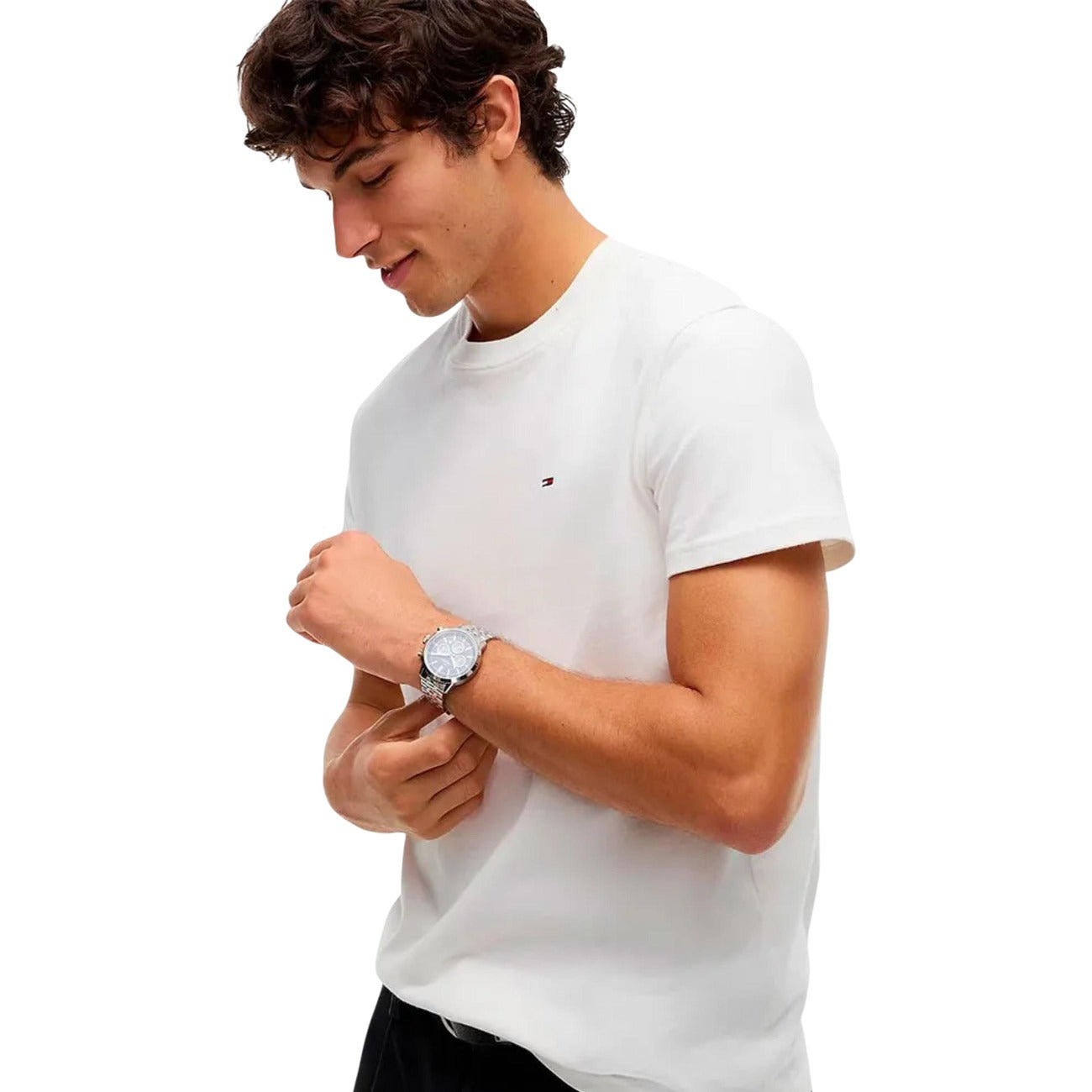 Мъжка бяла тениска Tommy Hilfiger Jeans Men T-shirt DM0DM22504 YBR Side View