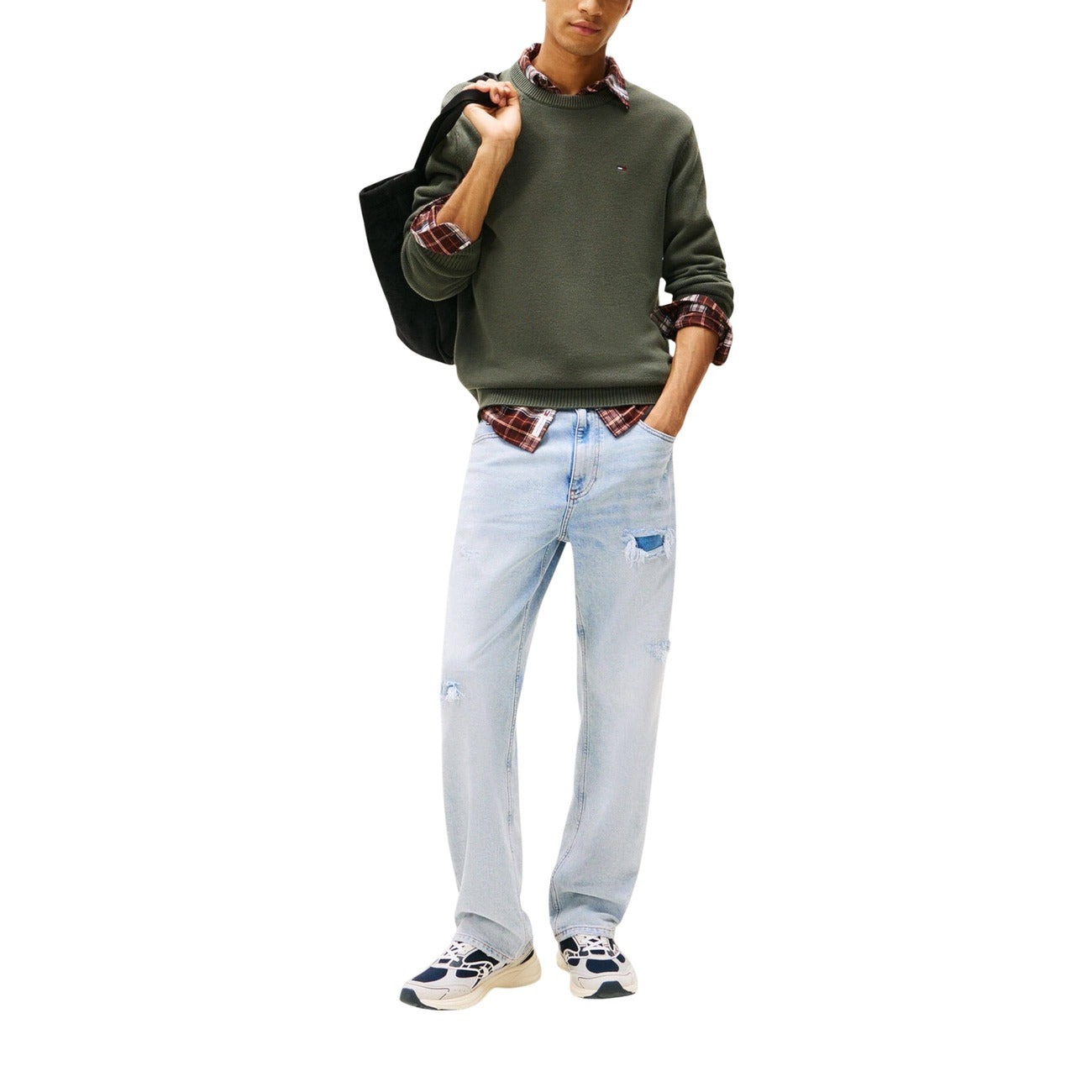 Мъжки зелен пуловер Tommy Hilfiger Jeans Men Sweater DM0DM21787 Front View