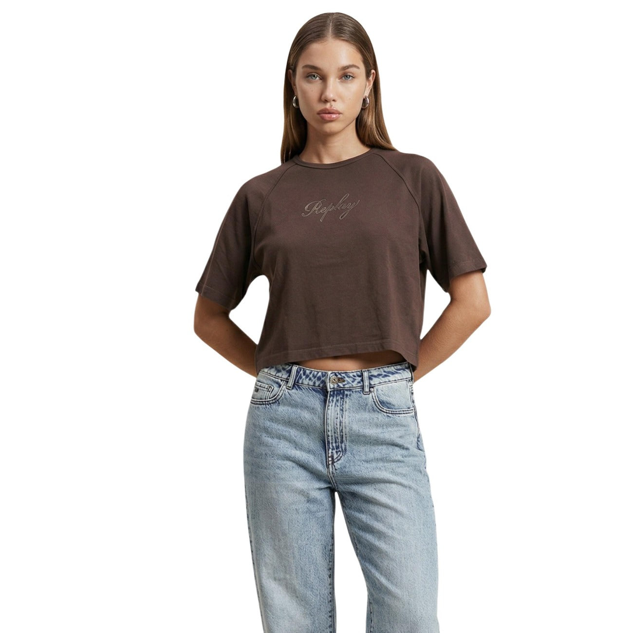 Дамска кафява тениска Replay Women T-shirt W3447D.000.23792G Front View