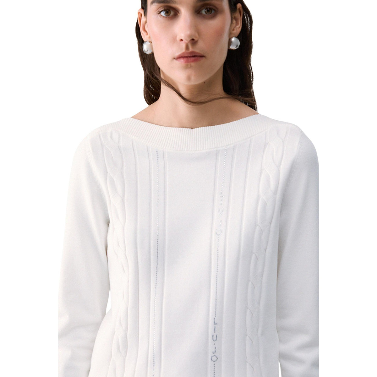 Дамски бял пуловер Liu Jo Women Cable Knit Sweater TF6189MS63L V9389 Close-Up